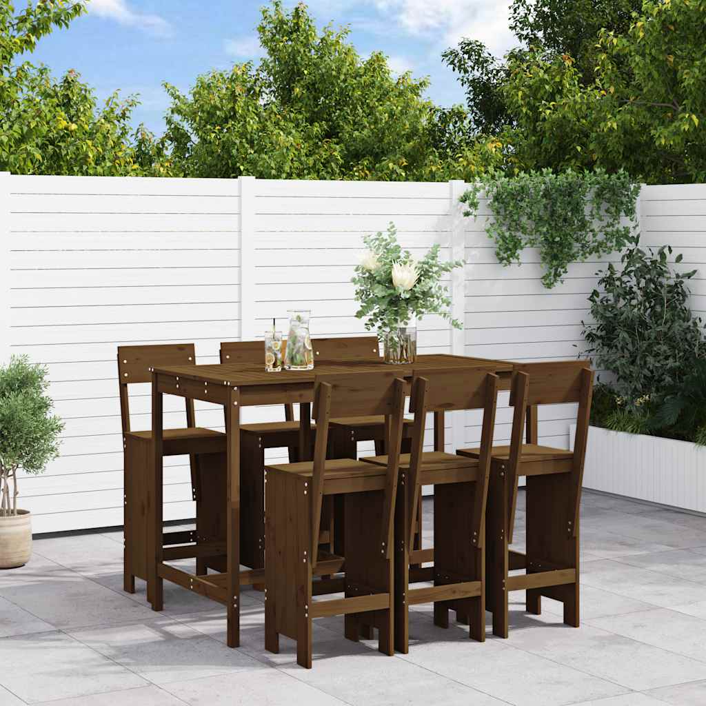 Set Bar da Giardino 7 pz in Legno di Pino Marrone Ambra