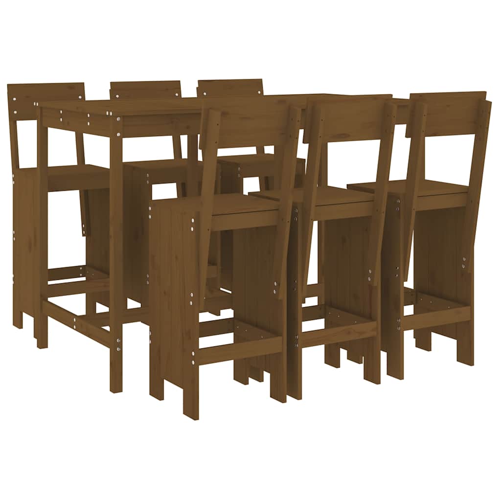 Set Bar da Giardino 7 pz in Legno di Pino Marrone Ambra
