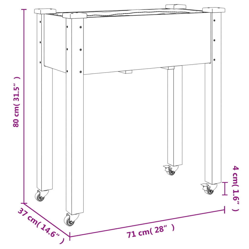 Fioriera Ruote e Fodera Marrone 71x37x80cm Legno Massello Abete