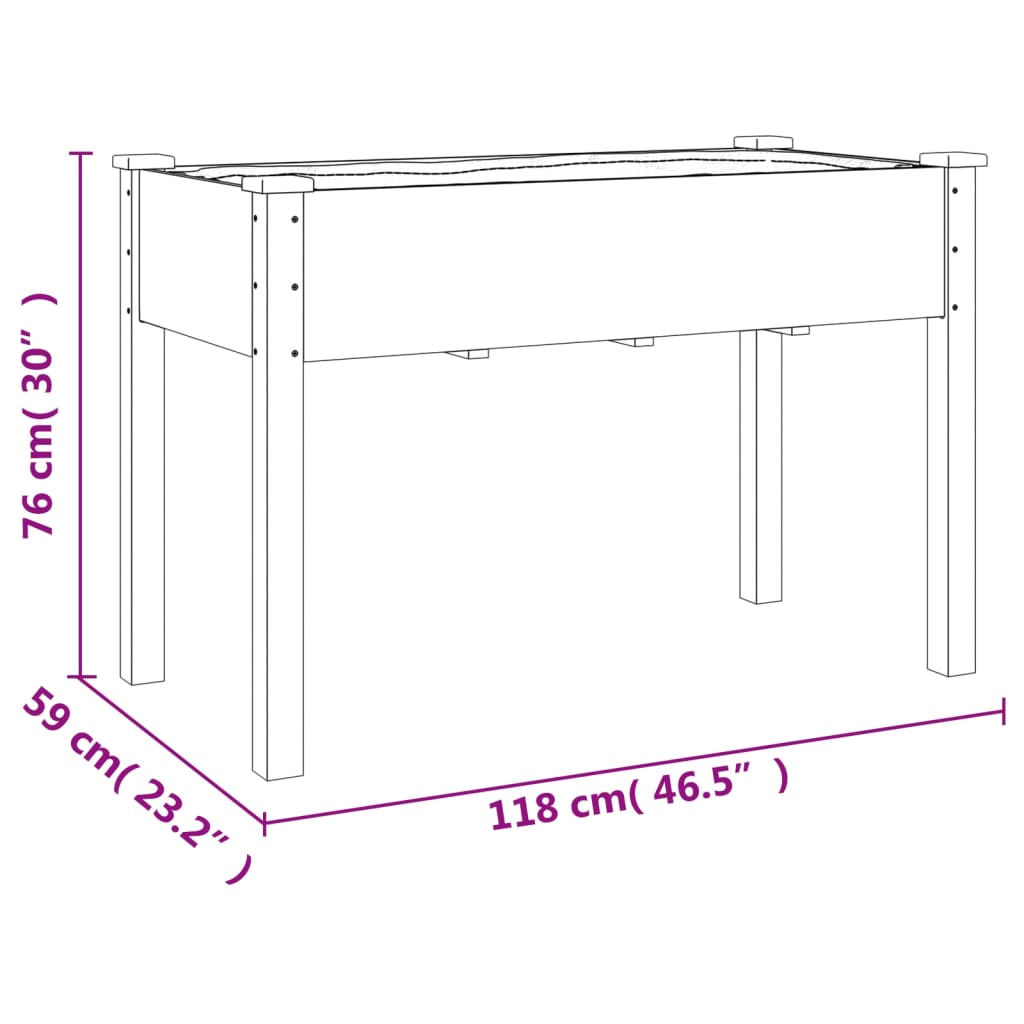 Fioriera con Ruote e Fodera 118x59x80cm Legno Massello di Abete