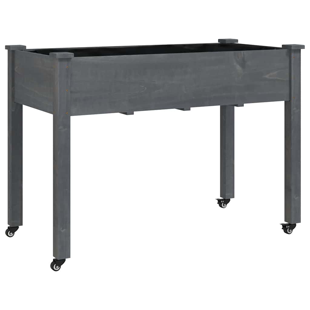 Fioriera Ruote e Fodera Grigia 118x59x80cm Legno Massello Abete
