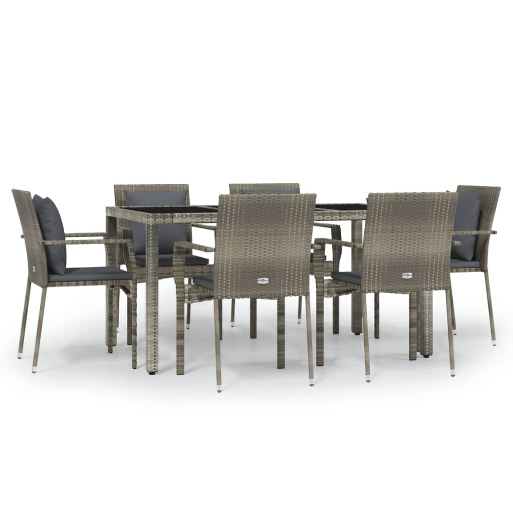 Set da Pranzo da Giardino in Polyrattan Grigio 6 Sedie e Tavolo