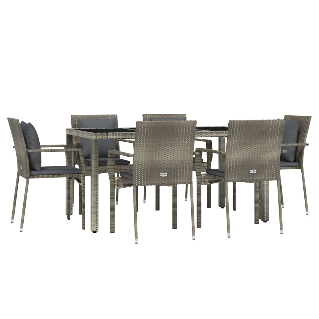 Set da Pranzo da Giardino in Polyrattan Grigio 6 Sedie e Tavolo
