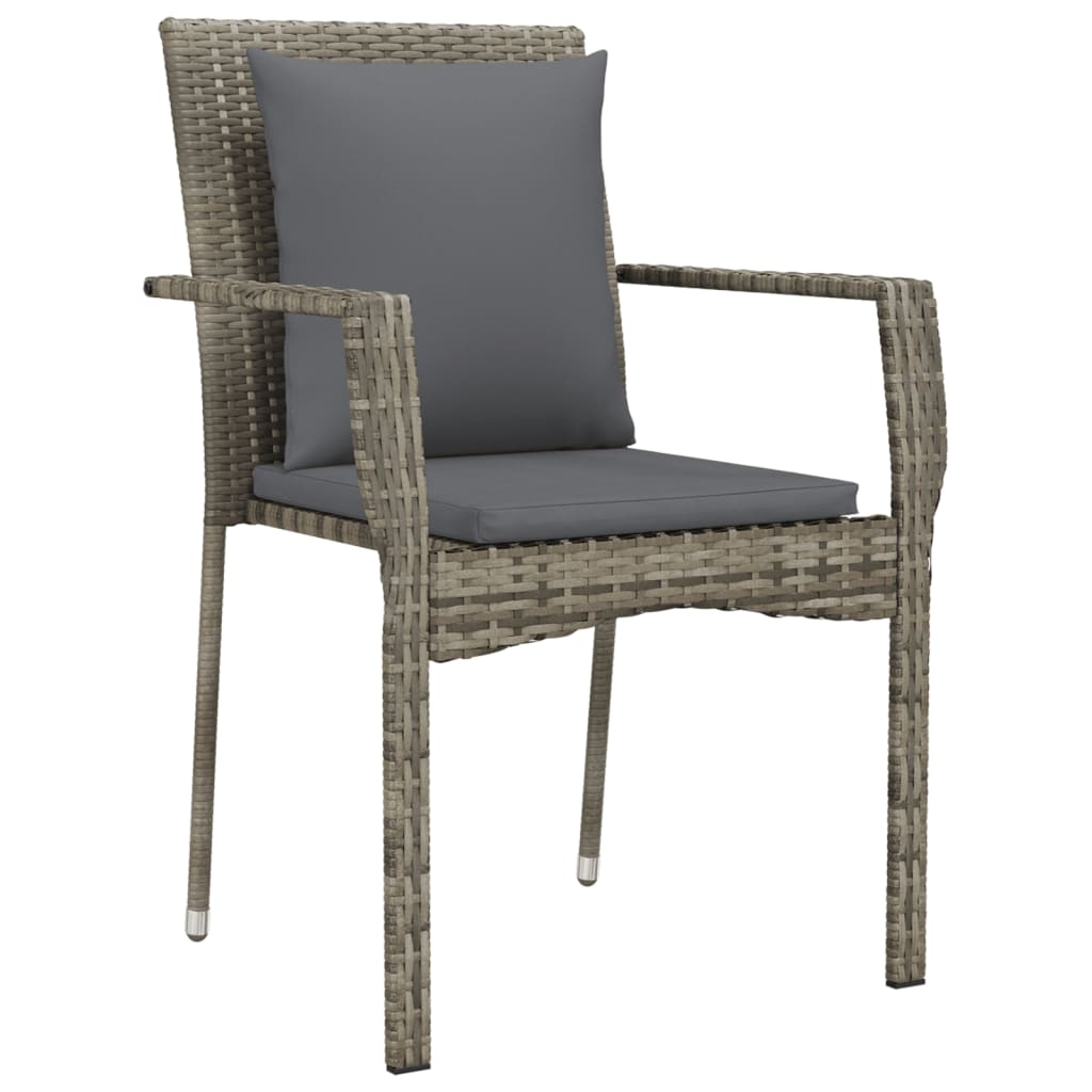 Set da Pranzo da Giardino in Polyrattan Grigio 6 Sedie e Tavolo