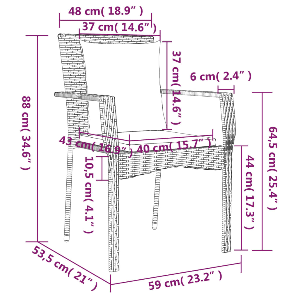 Set da Pranzo da Giardino in Polyrattan Grigio 6 Sedie e Tavolo