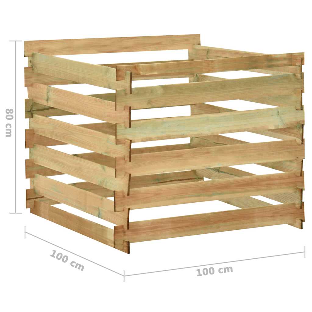 Compostiera da Giardino a Doghe 100x100x80cm in Pino Impregnato