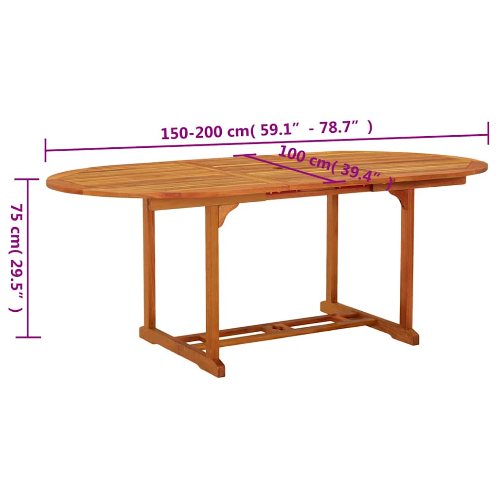 Tavolo da Giardino 200x100x75 cm in Legno Massello di Eucalipto