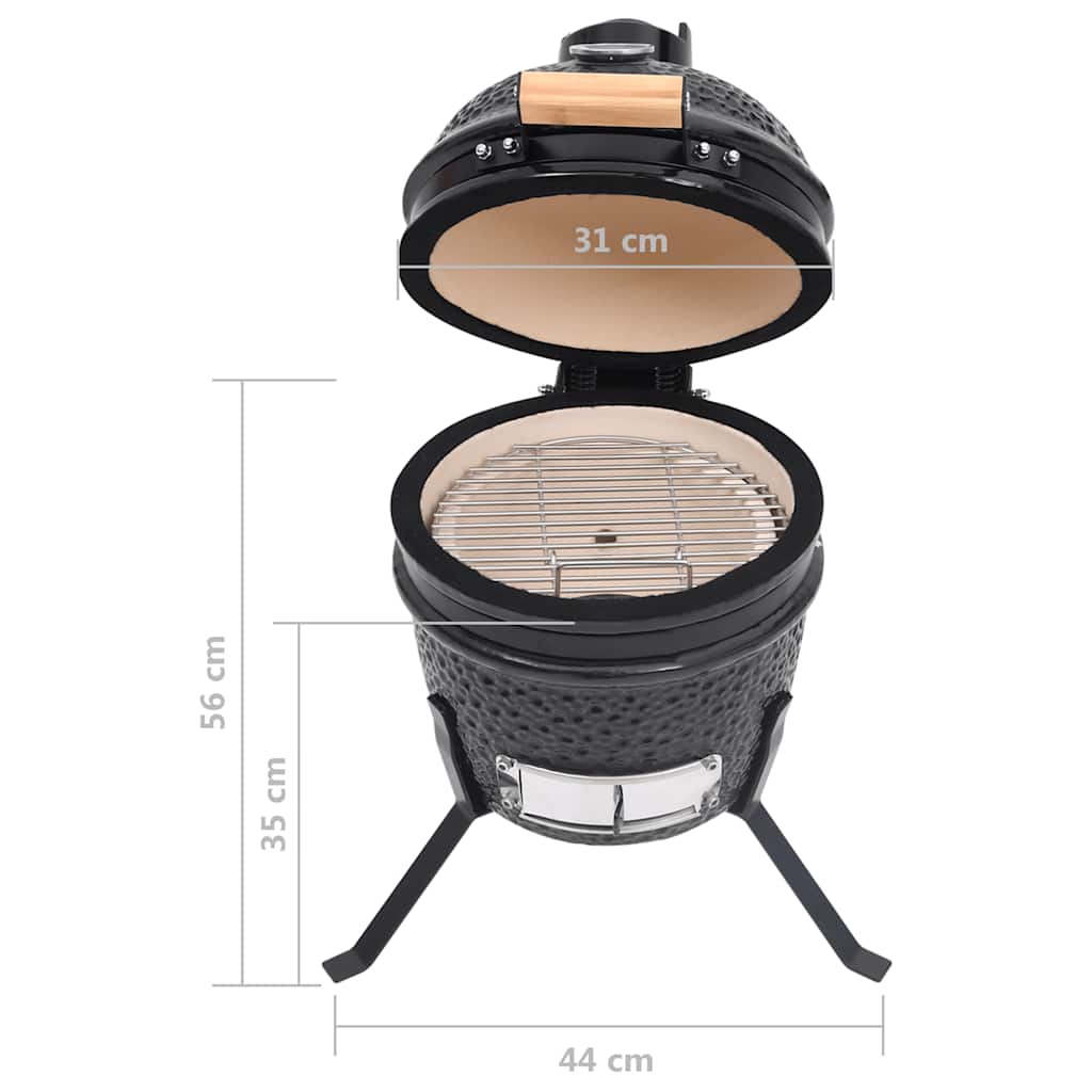 Barbecue Affumicatore 2 in 1 Kamado in Ceramica 56 cm Nero