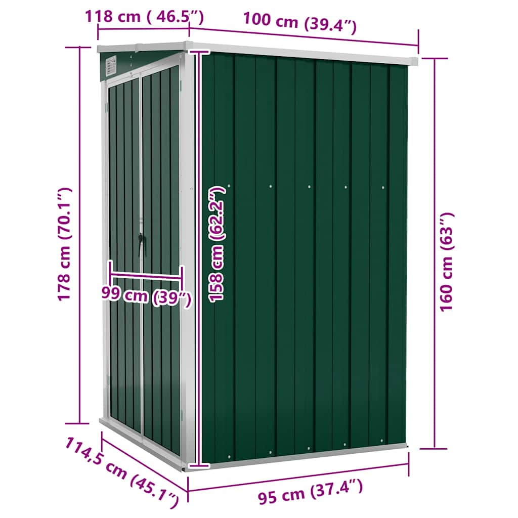 Capanno Giardino a Parete Verde 118x100x178 cm Acciaio Zincato