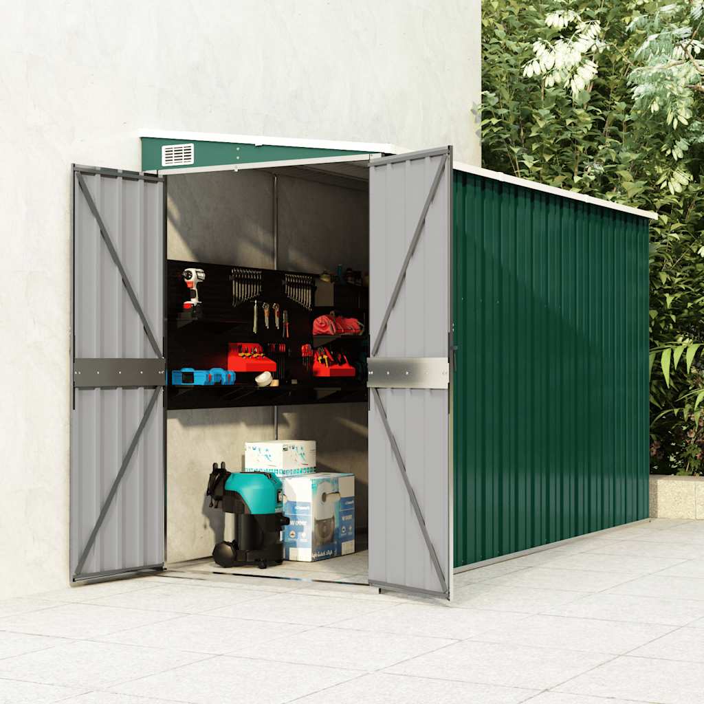 Capanno Giardino a Parete Verde 118x288x178 cm Acciaio Zincato