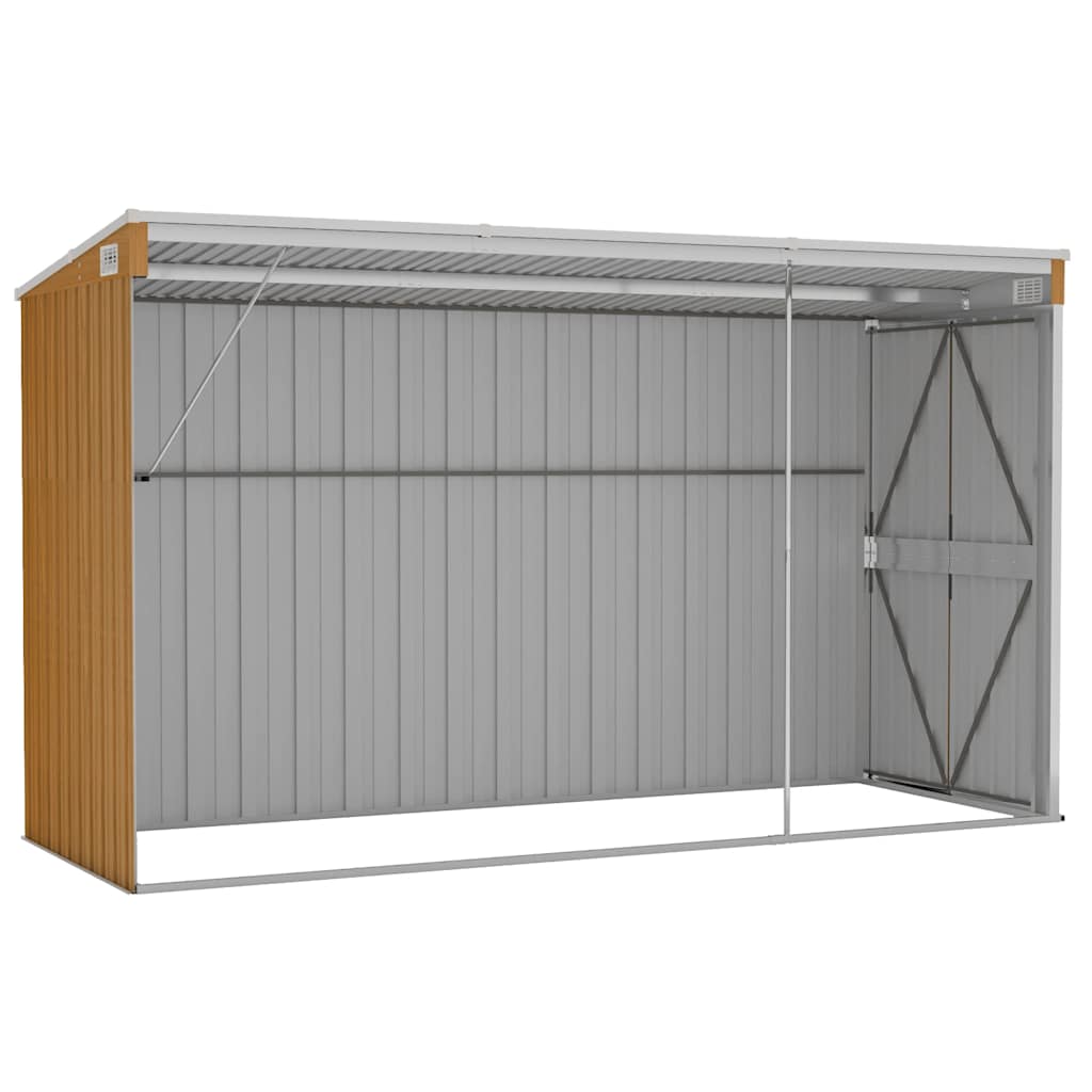Casetta da giardino a muro marrone 118x288x178 cm in acciaio zincato