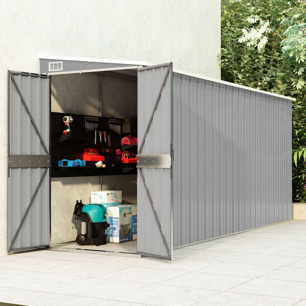 Capanno Giardino a Parete Grigio 118x382x178 cm Acciaio Zincato