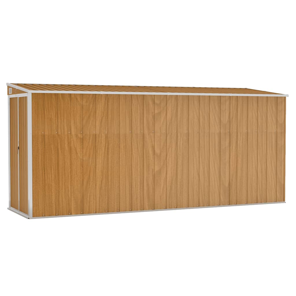 Casetta da giardino a muro marrone 118x382x178 cm in acciaio zincato