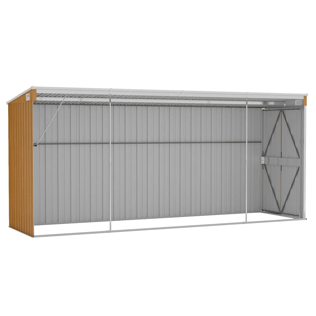 Casetta da giardino a muro marrone 118x382x178 cm in acciaio zincato