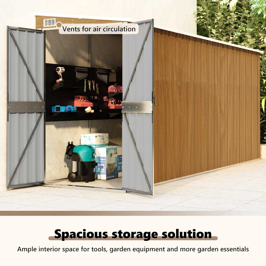 Casetta da giardino a muro marrone 118x382x178 cm in acciaio zincato