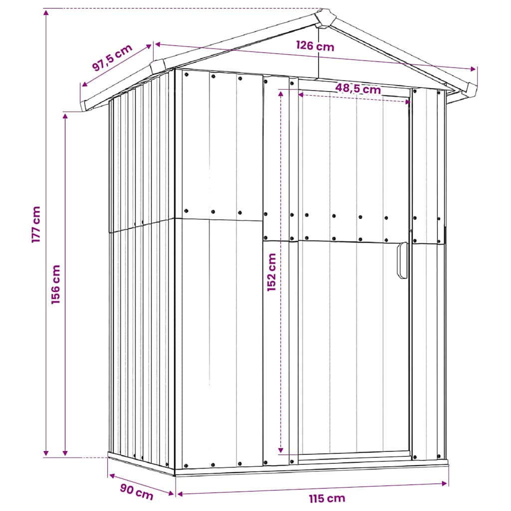 Capanno da Giardino Verde 126x97,5x177 cm Acciaio Zincato