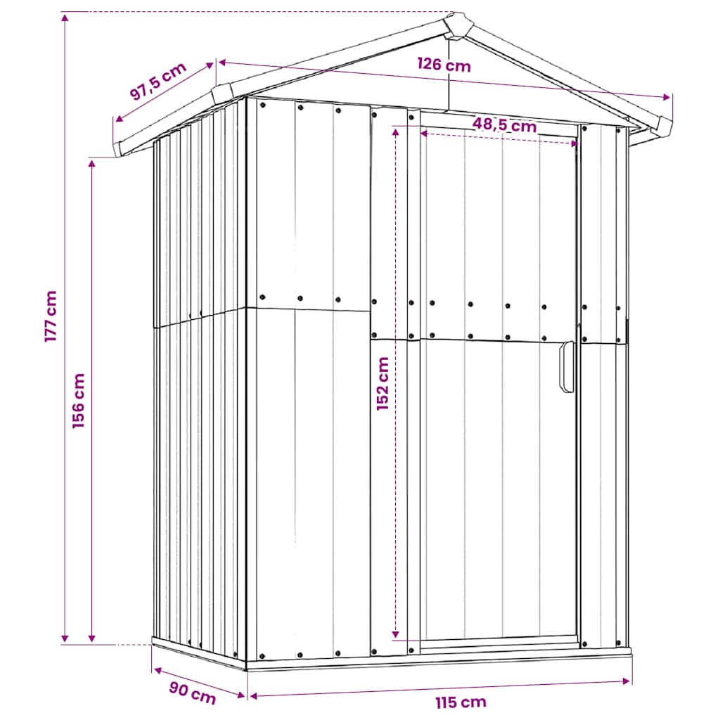 Capanno da Giardino Grigio 126x97,5x177 cm Acciaio Zincato