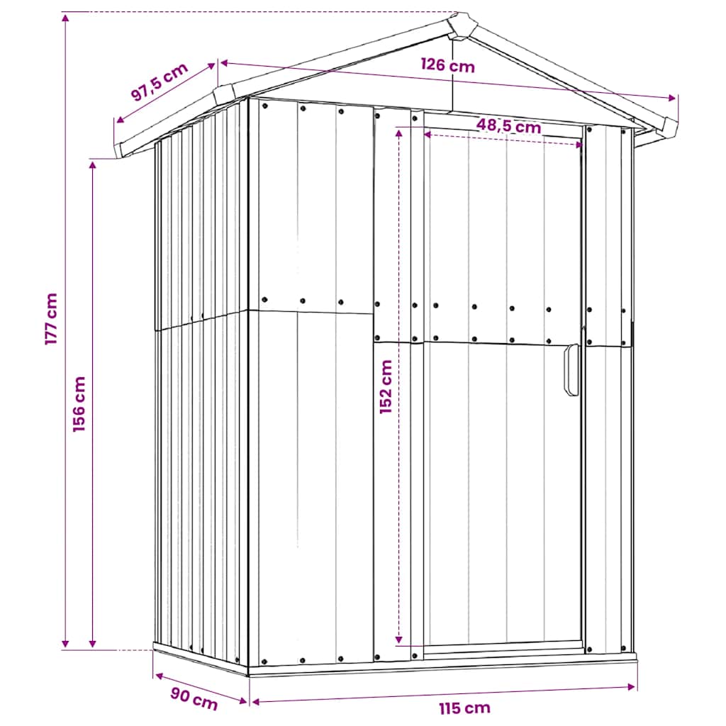 Capanno da Giardino Antracite 126x97,5x177cm in Acciaio Zincato