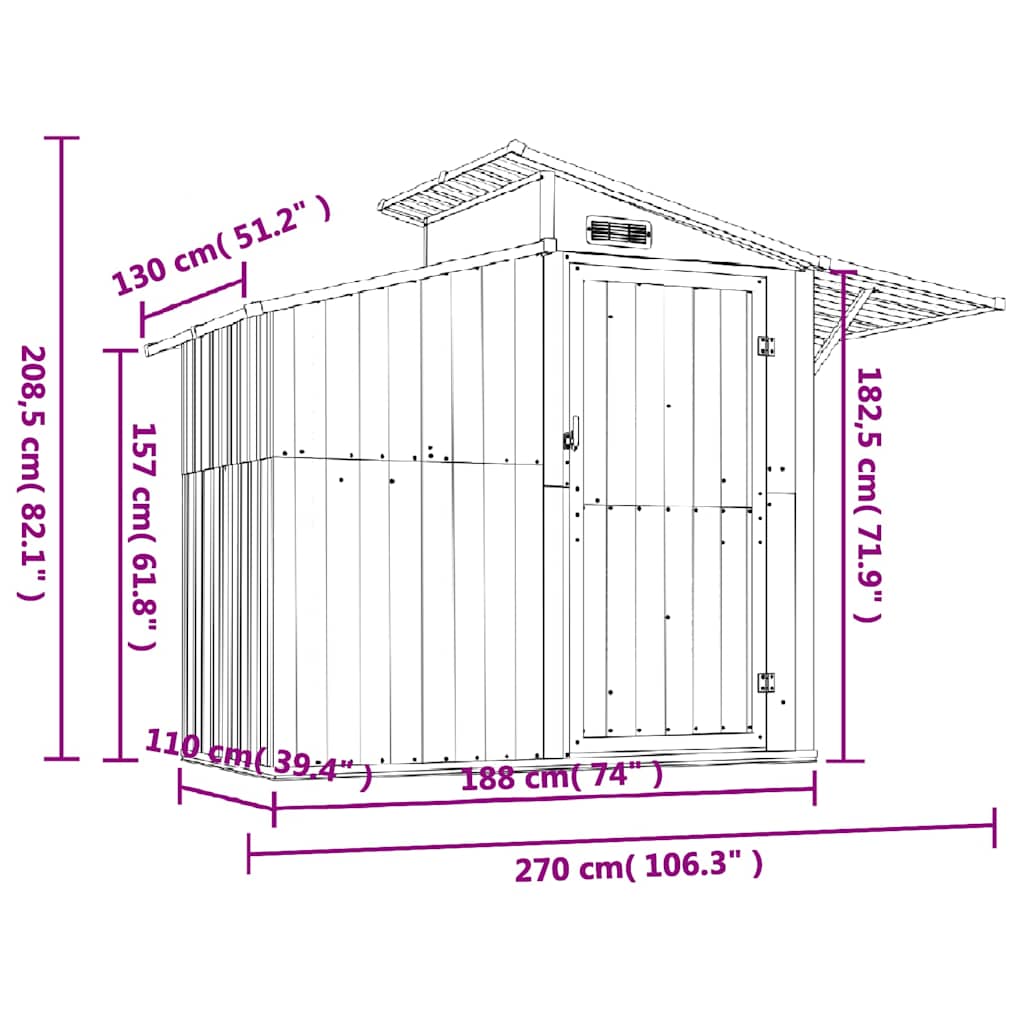 Capanno da Giardino Verde 207x130x208,5 cm Acciaio Zincato