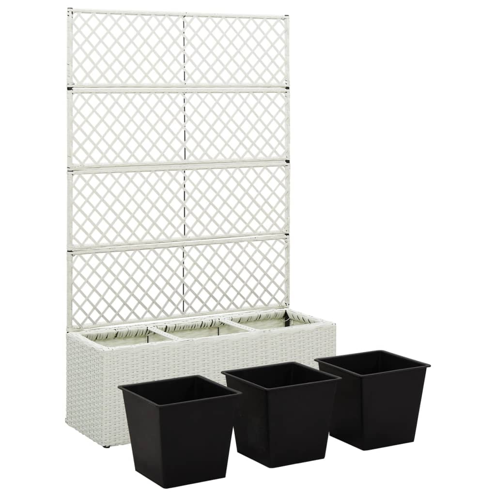 Letto Rialzato a Traliccio 3 Vasi 83x30x130cm Polyrattan Bianco
