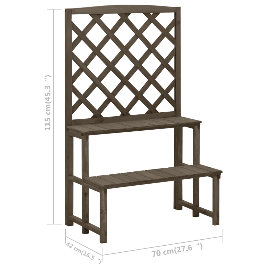 Fioriera con Traliccio Grigio 70x42x115 cm in Massello di Abete