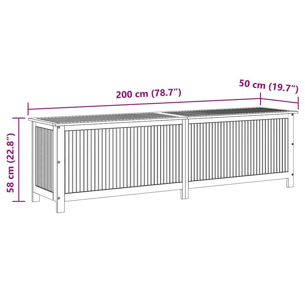 Contenitore da Giardino 200x50x58cm in Legno Massello di Acacia