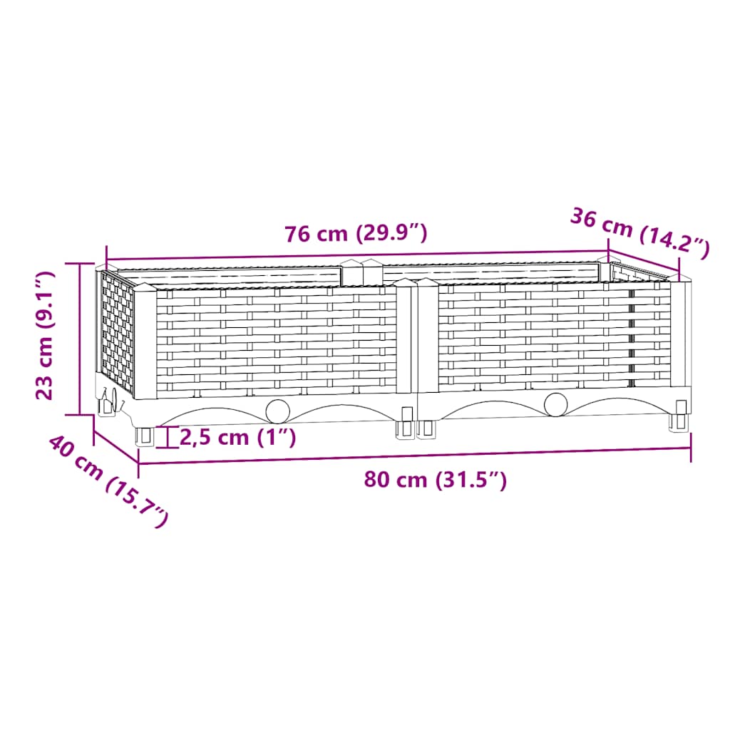 Fioriera Rialzata 80x40x23 cm in Polipropilene