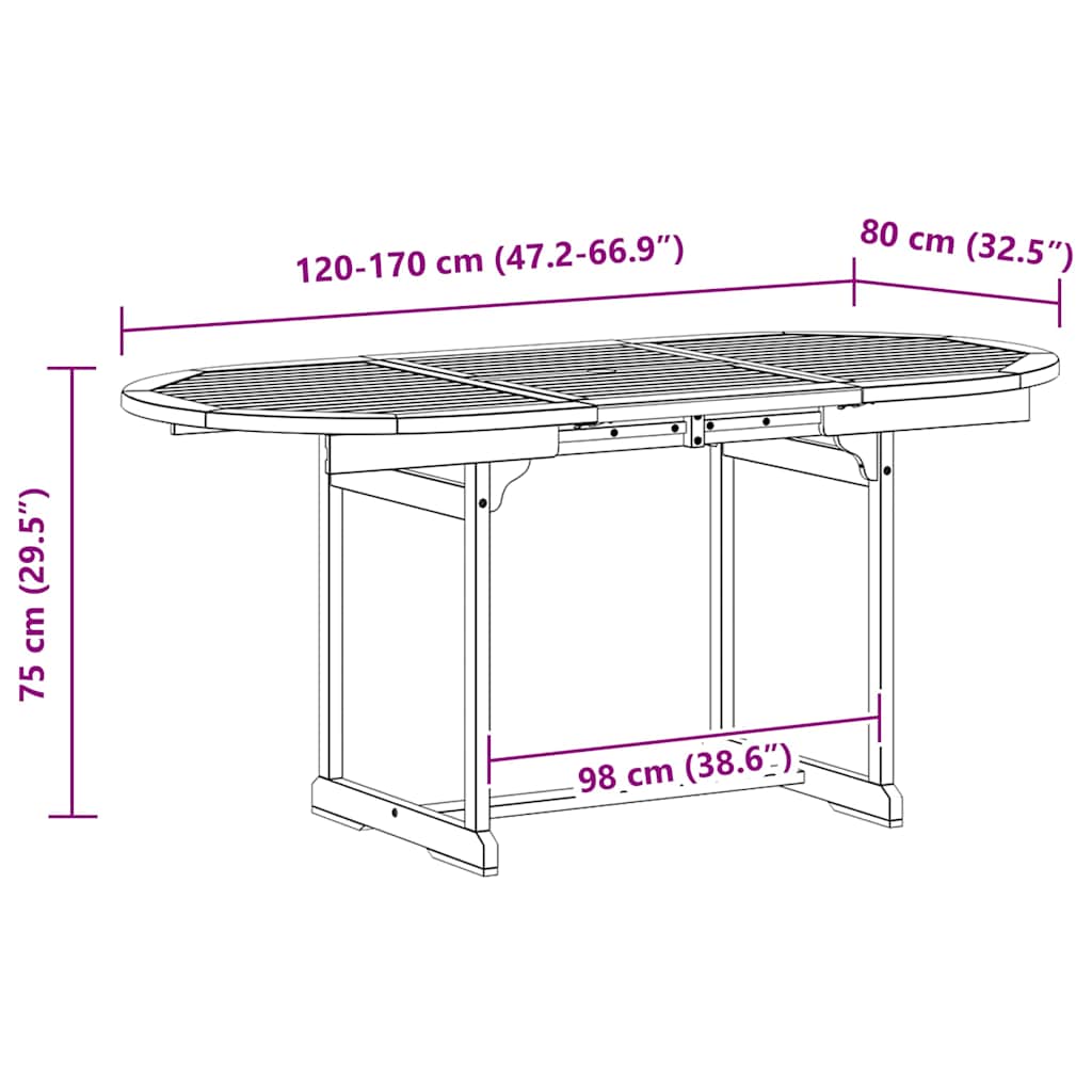 Tavolo da Pranzo per Esterni (120-170)x80x75 cm Massello Acacia