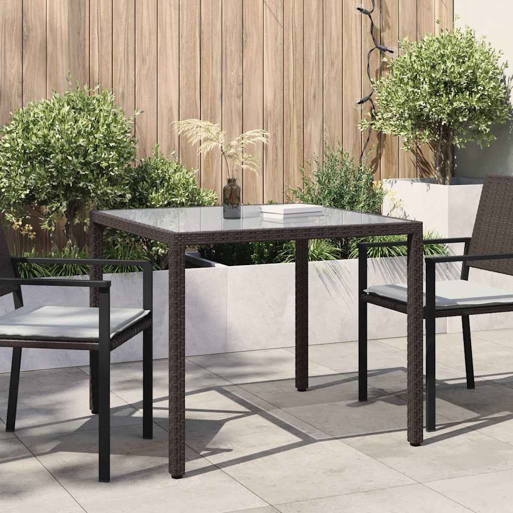Tavolo Giardino 90x90x75cm Vetro Temperato e Polyrattan Marrone