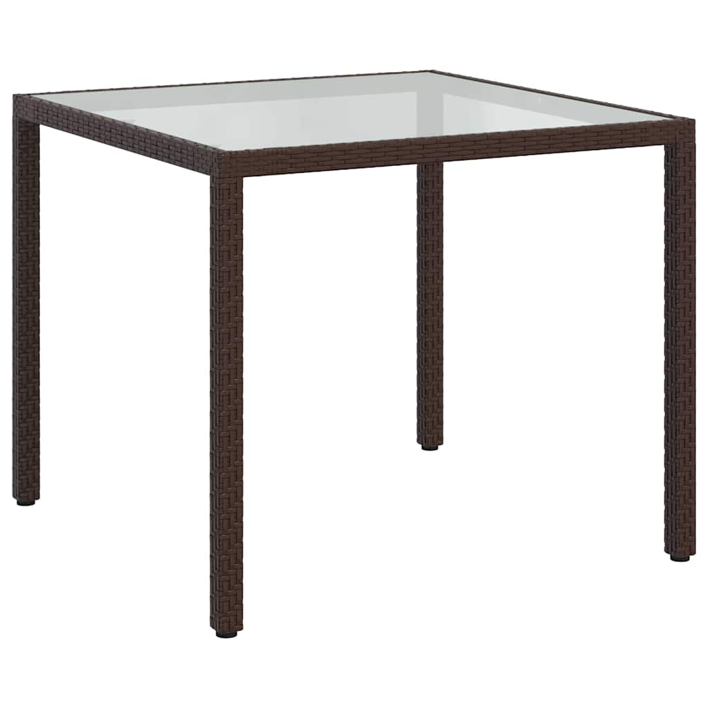 Tavolo Giardino 90x90x75cm Vetro Temperato e Polyrattan Marrone
