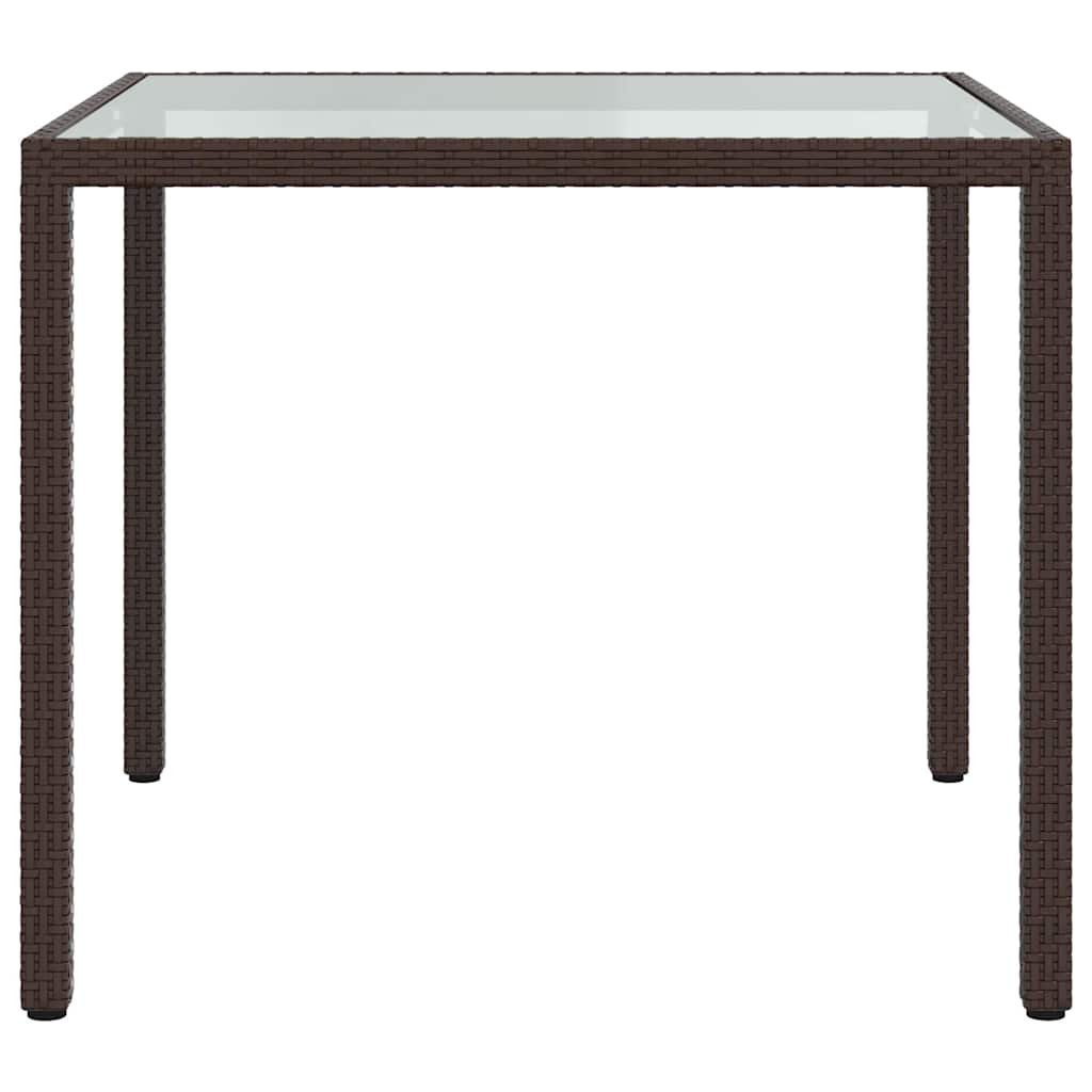 Tavolo Giardino 90x90x75cm Vetro Temperato e Polyrattan Marrone