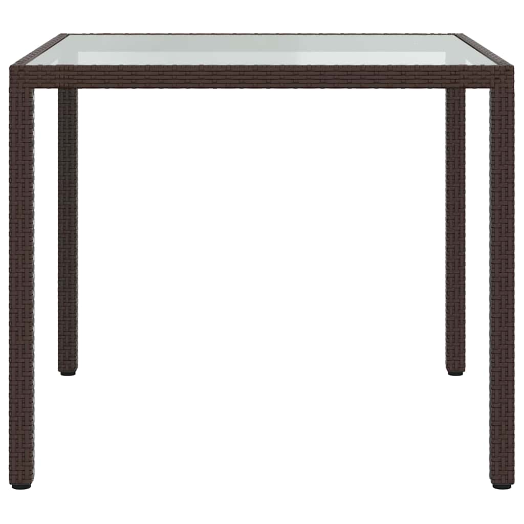 Tavolo Giardino 90x90x75cm Vetro Temperato e Polyrattan Marrone