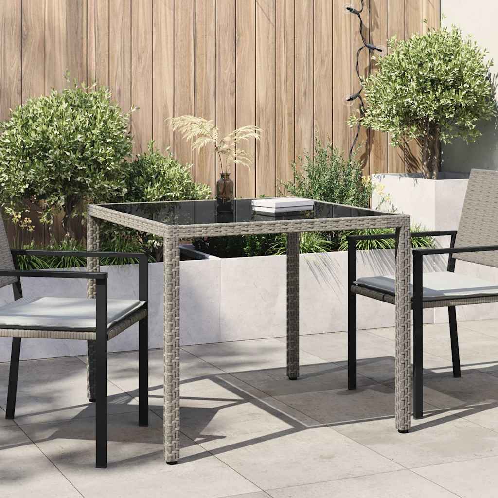 Tavolo Giardino 90x90x75 cm Vetro Temperato e Polyrattan Grigio