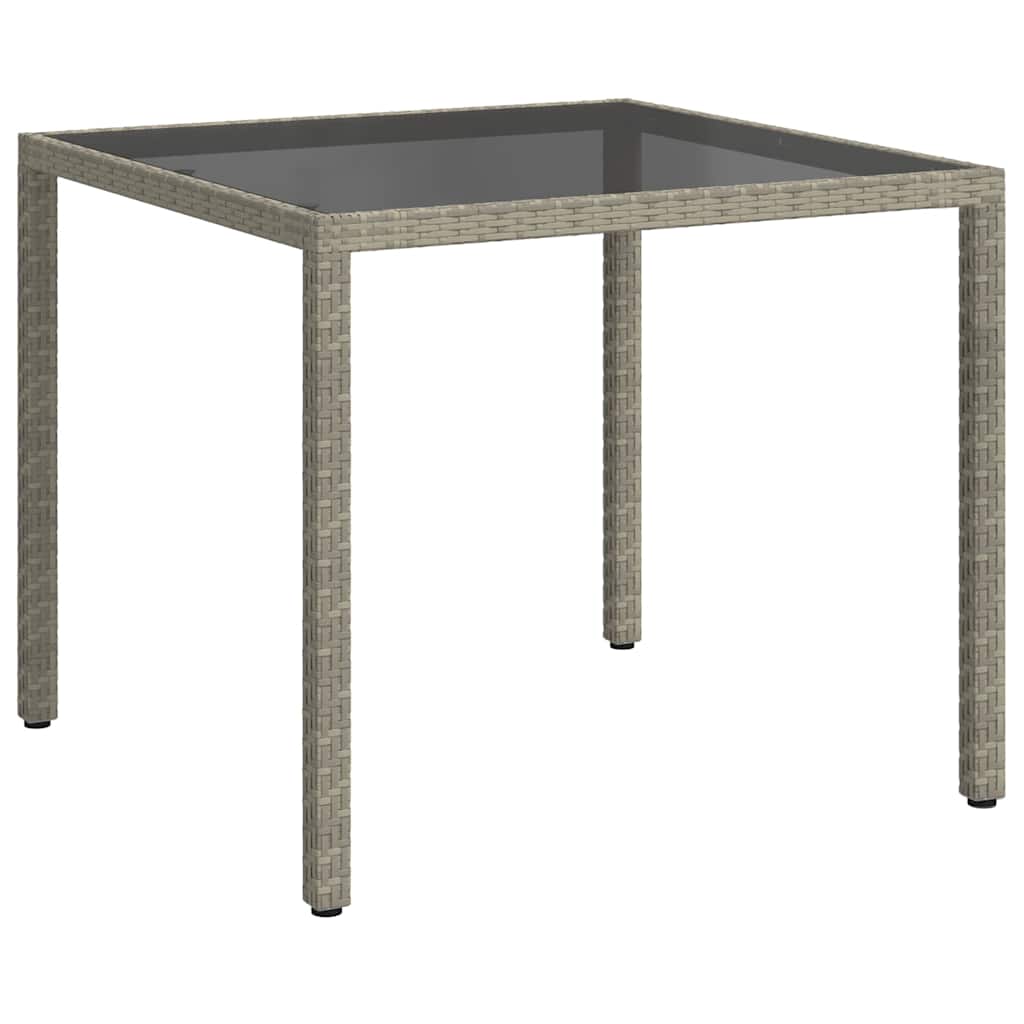 Tavolo Giardino 90x90x75 cm Vetro Temperato e Polyrattan Grigio