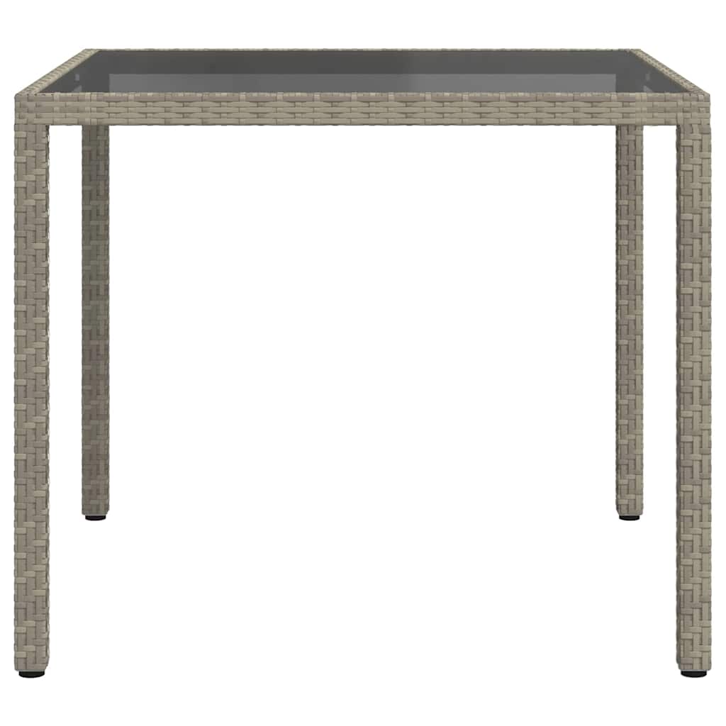 Tavolo Giardino 90x90x75 cm Vetro Temperato e Polyrattan Grigio