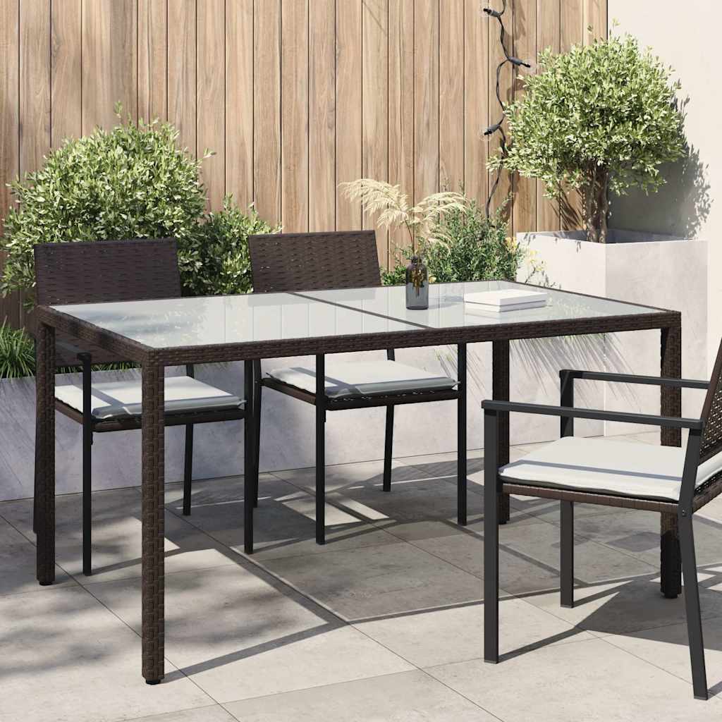 Tavolo Giardino 150x90x75cm Vetro Temperato Polyrattan Marrone