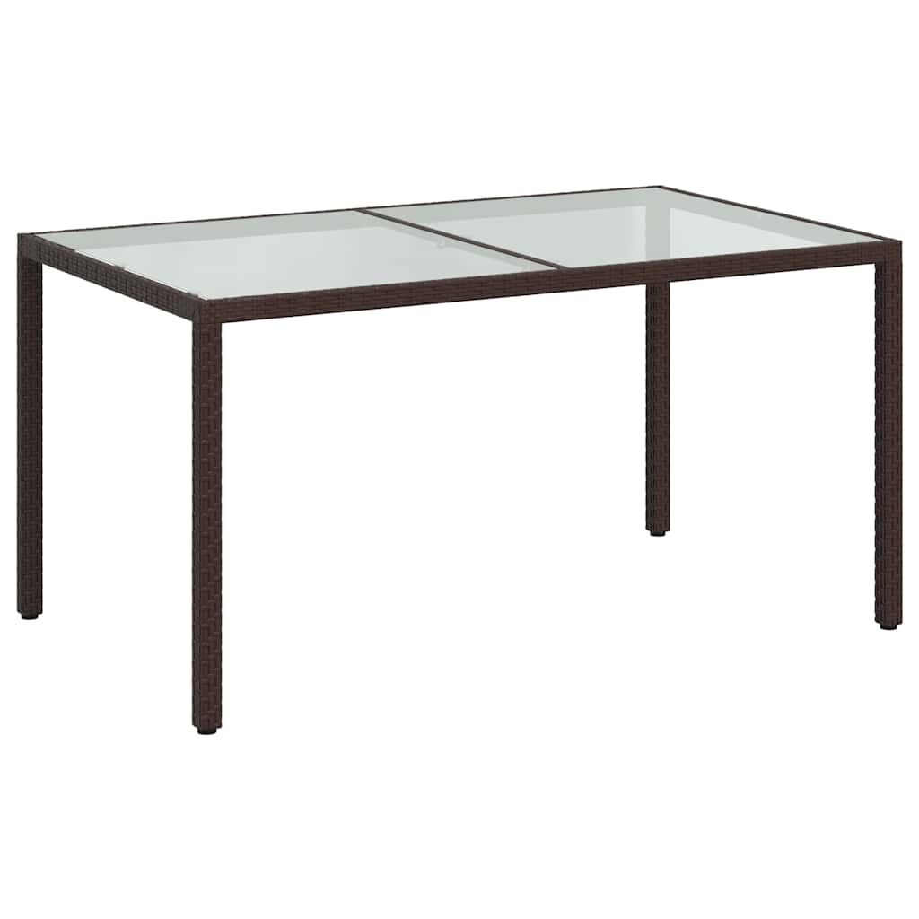 Tavolo Giardino 150x90x75cm Vetro Temperato Polyrattan Marrone