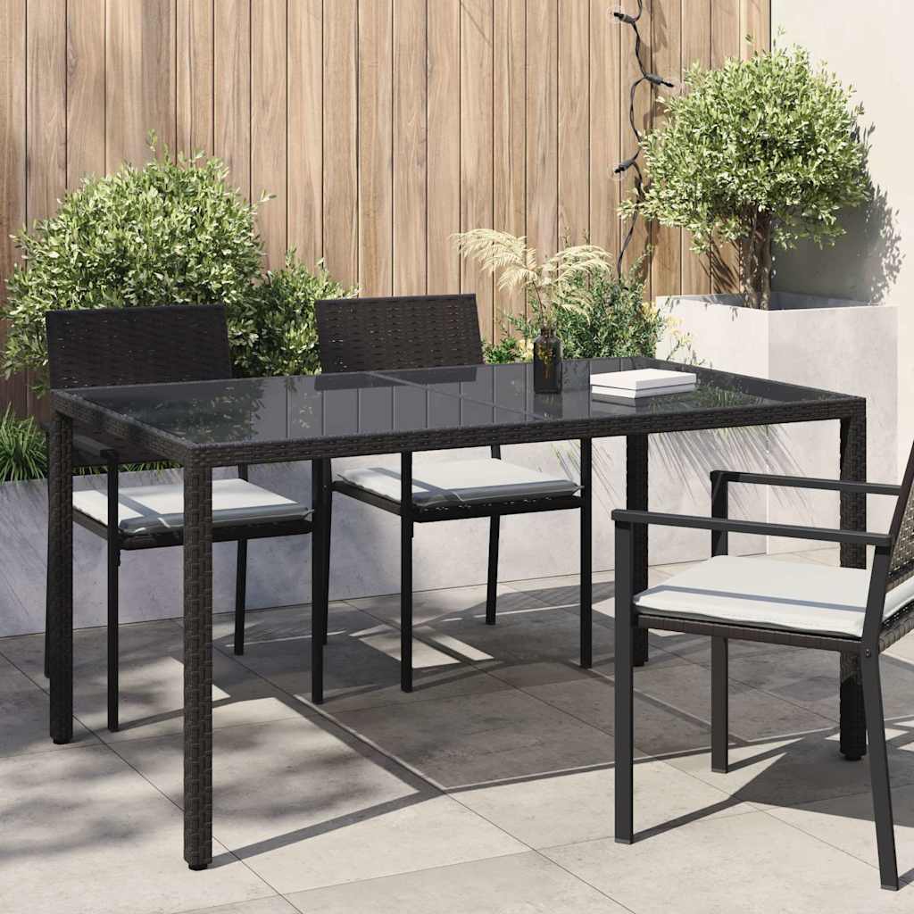 Tavolo Giardino 150x90x75 cm Vetro Temperato e Polyrattan Nero