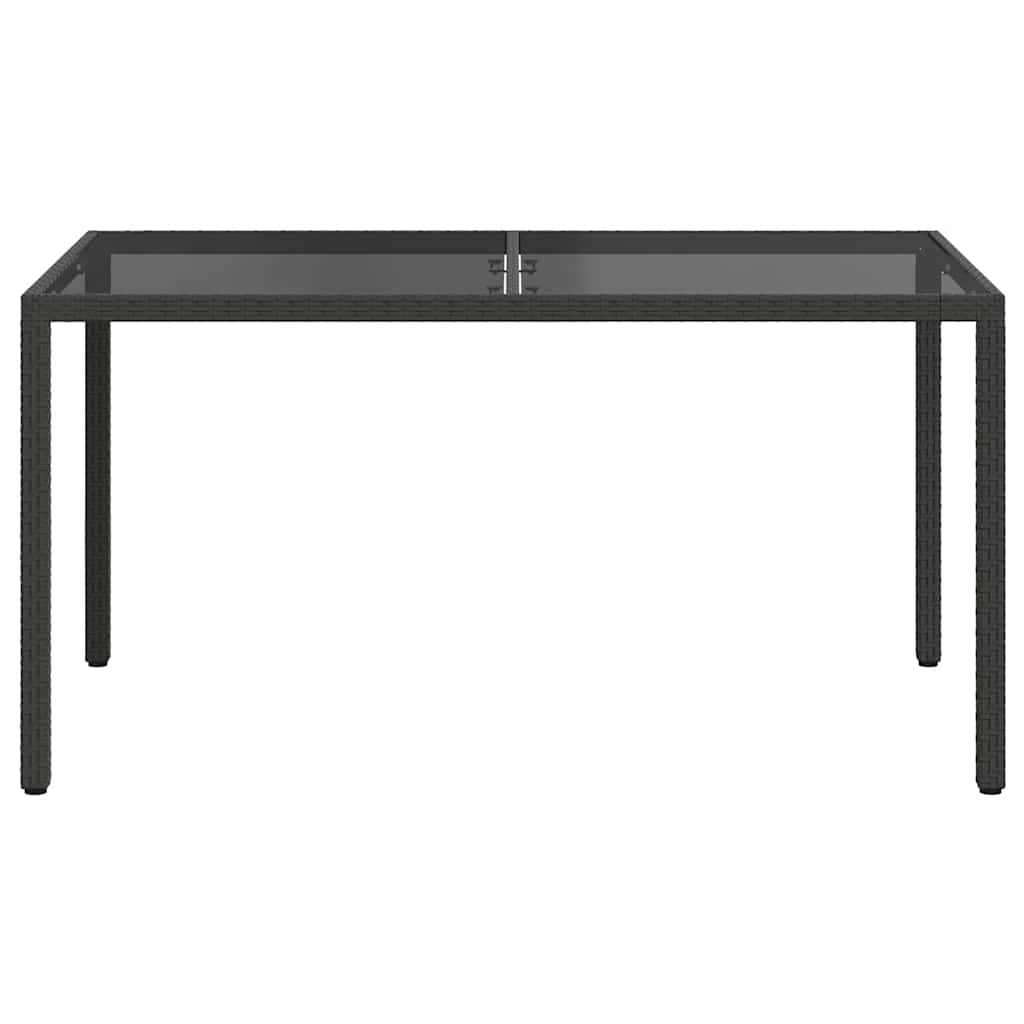 Tavolo Giardino 150x90x75 cm Vetro Temperato e Polyrattan Nero