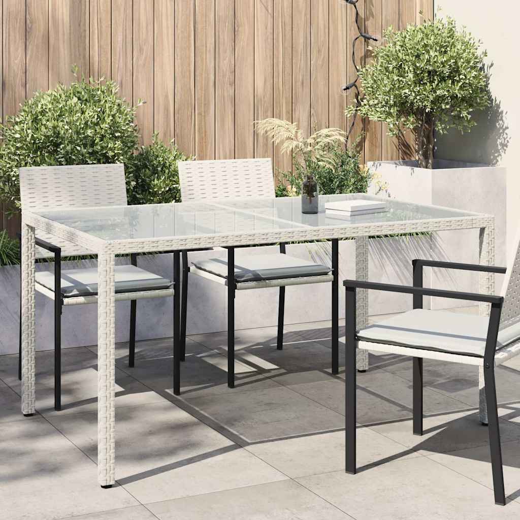 Tavolo Giardino 150x90x75cm Vetro Temperato Polyrattan Bianco