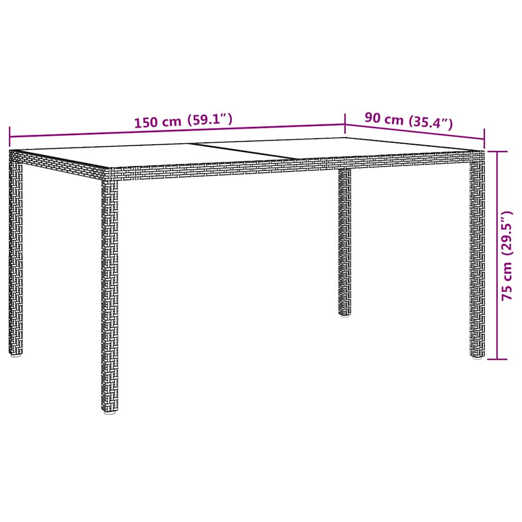 Tavolo Giardino 150x90x75cm Vetro Temperato Polyrattan Bianco