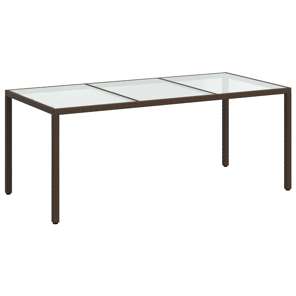 Tavolo Giardino Marrone 190x90x75cm Vetro Temperato Polyrattan