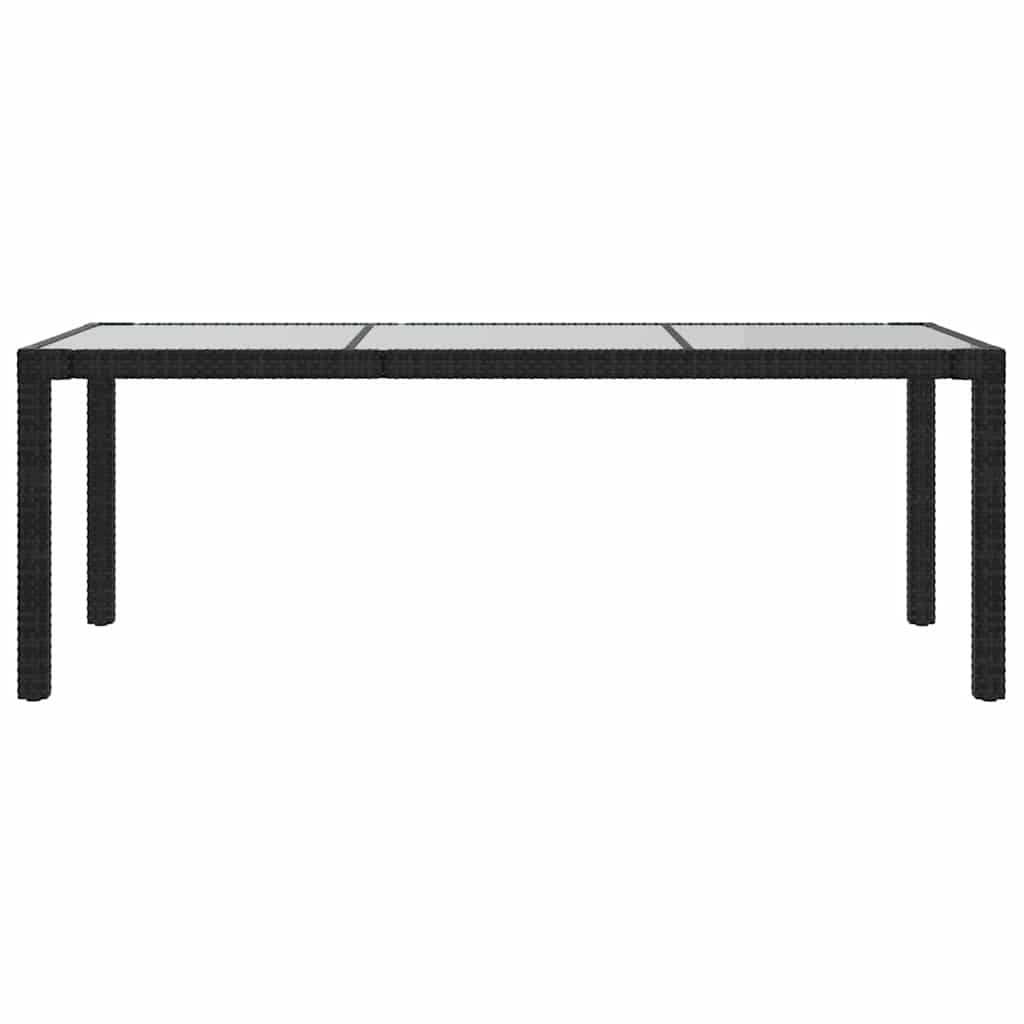 Tavolo Giardino Nero 190x90x75 cm Vetro Temperato e Polyrattan