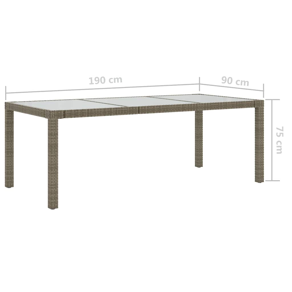 Tavolo Giardino Grigio 190x90x75 cm Vetro Temperato Polyrattan