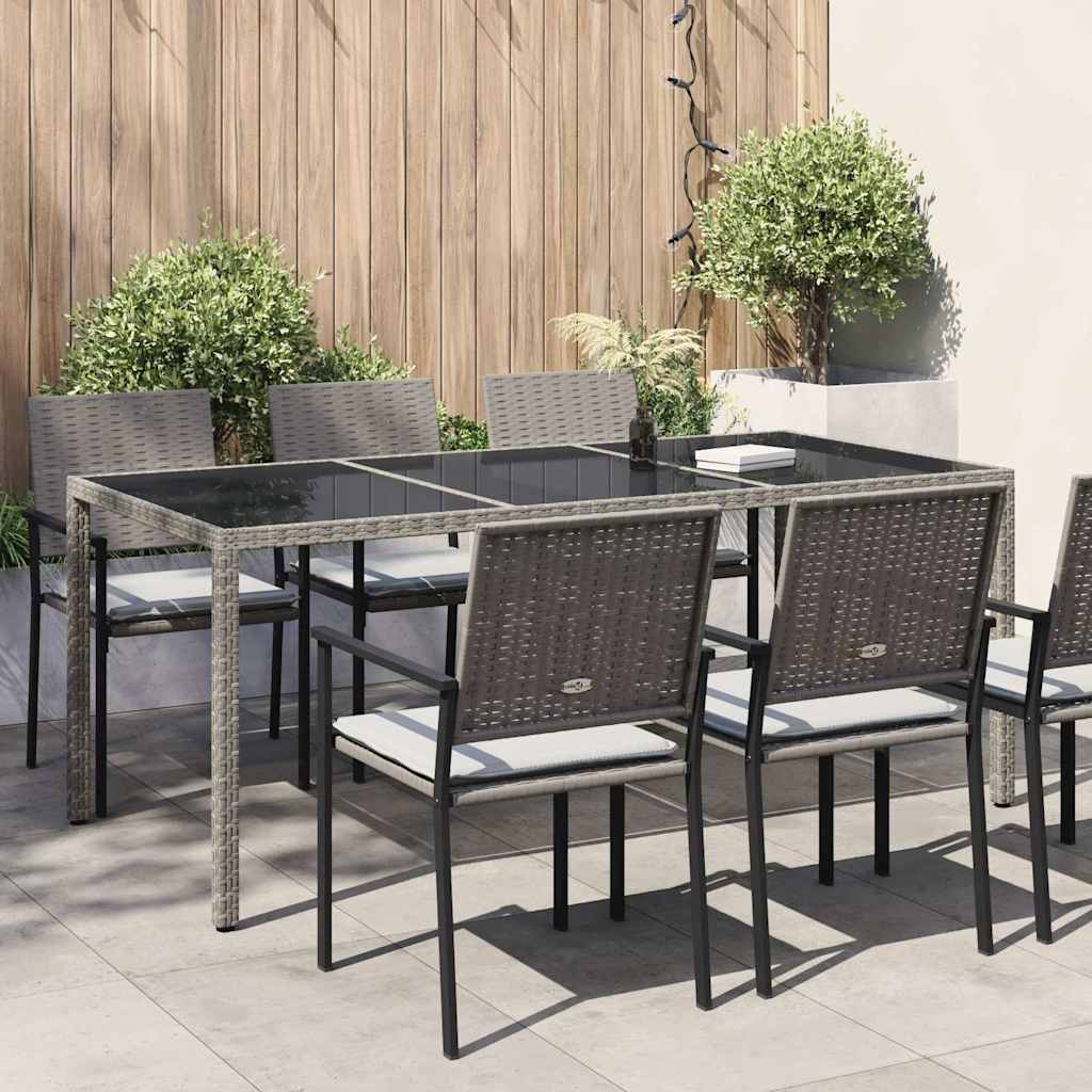 Tavolo Giardino Grigio 190x90x75 cm Vetro Temperato Polyrattan