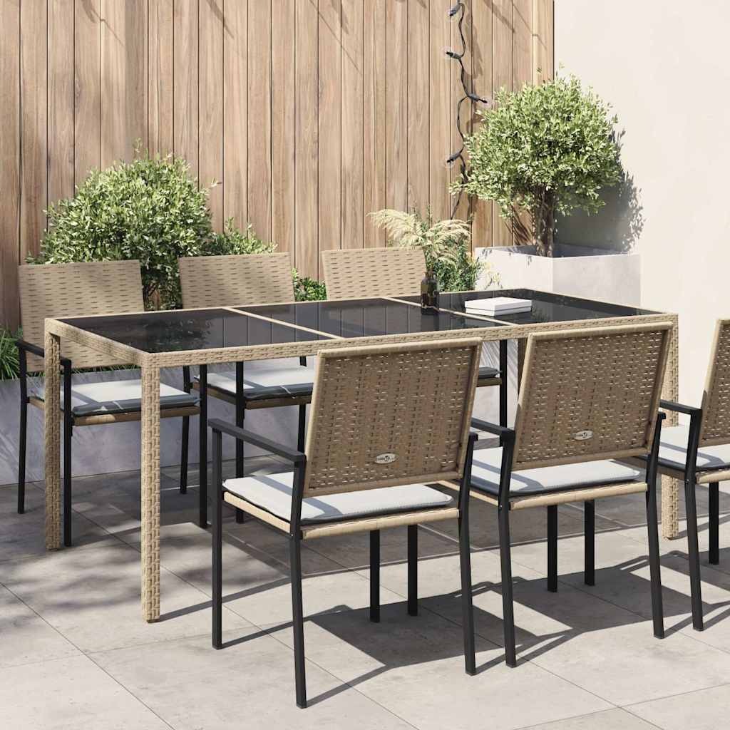 Tavolo Giardino Beige 190x90x75 cm Vetro Temperato Polyrattan