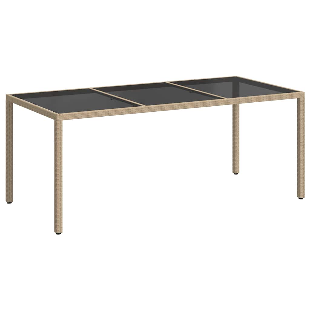 Tavolo Giardino Beige 190x90x75 cm Vetro Temperato Polyrattan