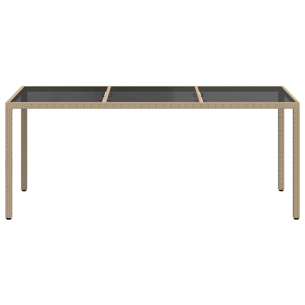 Tavolo Giardino Beige 190x90x75 cm Vetro Temperato Polyrattan