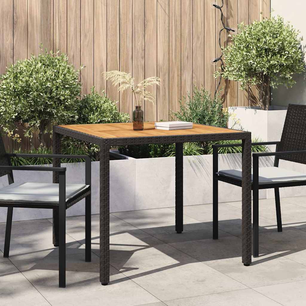 Tavolo da Giardino 90x90x75cm Polyrattan e Massello Acacia Nero