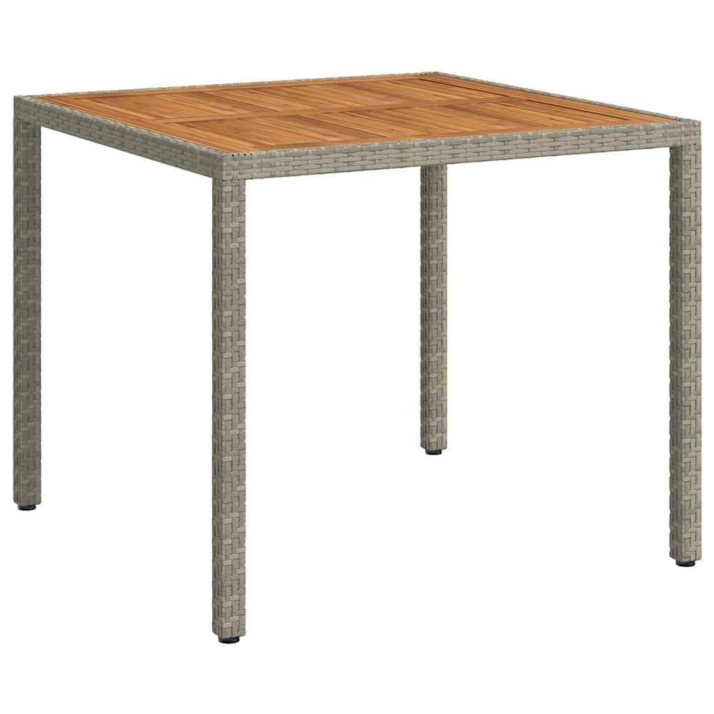 Tavolo Giardino 90x90x75cm Polyrattan e Massello Acacia Grigio